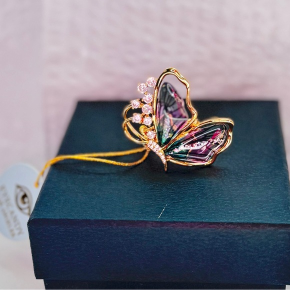 Beautiful Gold Butterfly Cocktail Ring with Pink and Green Enamel Accents - Picture 3 of 10